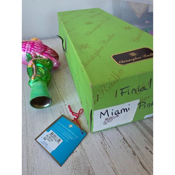 Radko flamingo finial Miami pink bird rare Master Craftsman glitter pink tropica - Picture 13 of 15